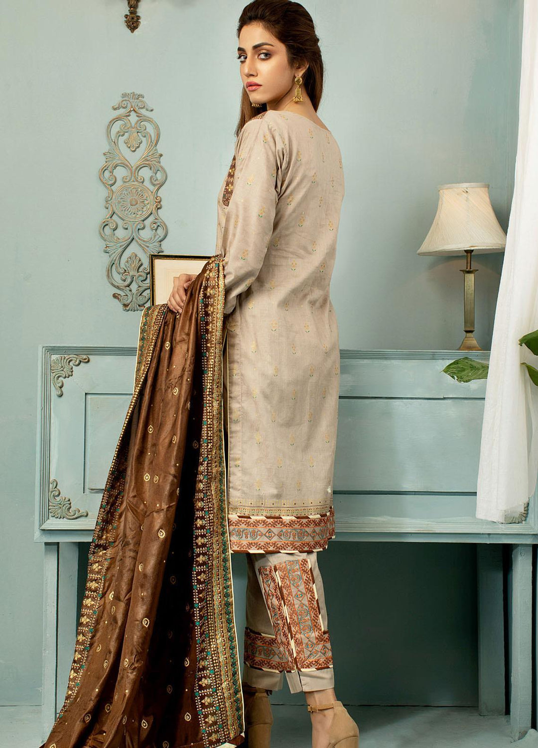 Jahan Casuals by AB Textiles Embroidered Lawn Suits Unstitched 3 Piece AB21JCL JC2-02 Marron - Summer Collection