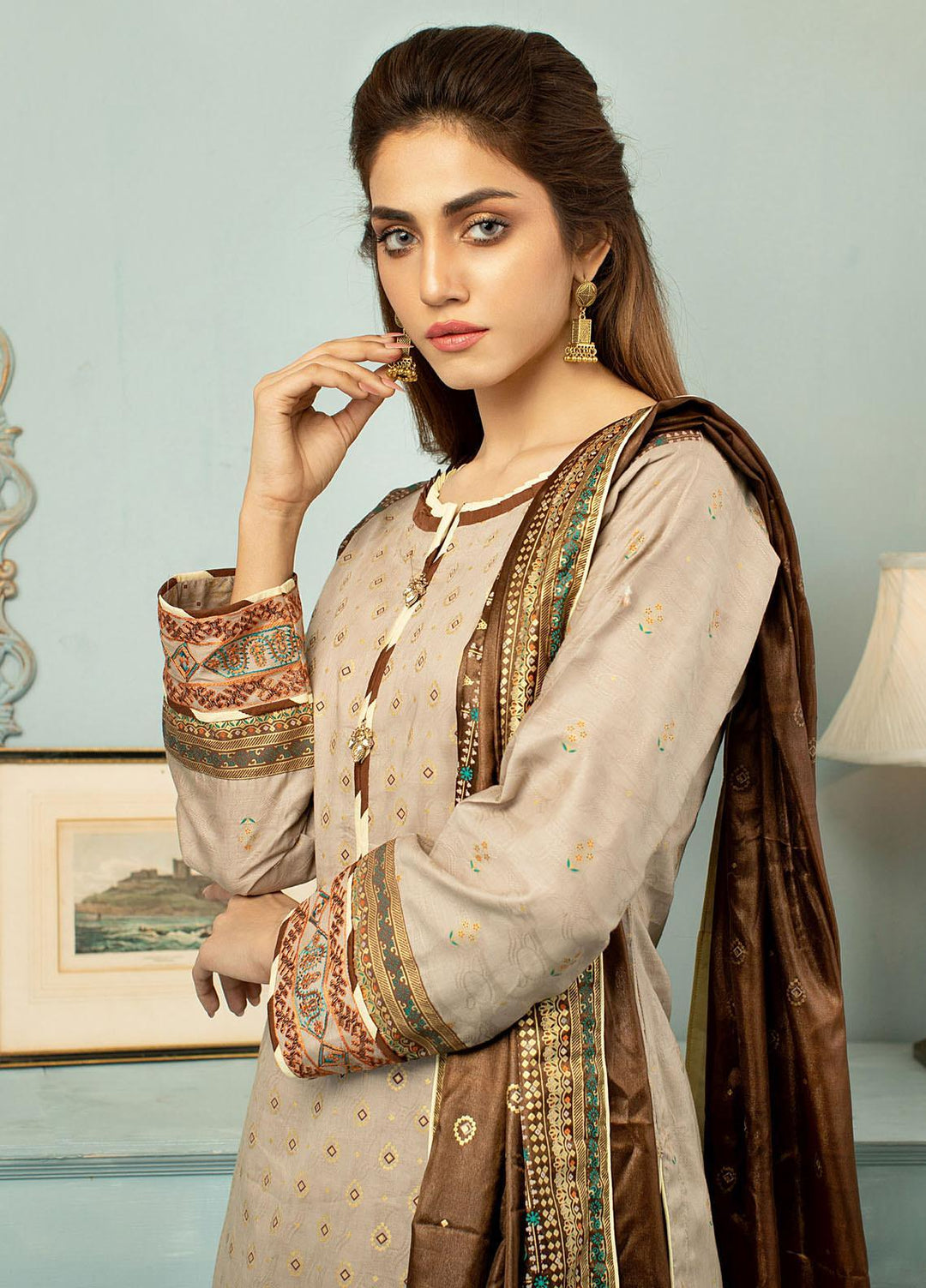 Jahan Casuals by AB Textiles Embroidered Lawn Suits Unstitched 3 Piece AB21JCL JC2-02 Marron - Summer Collection