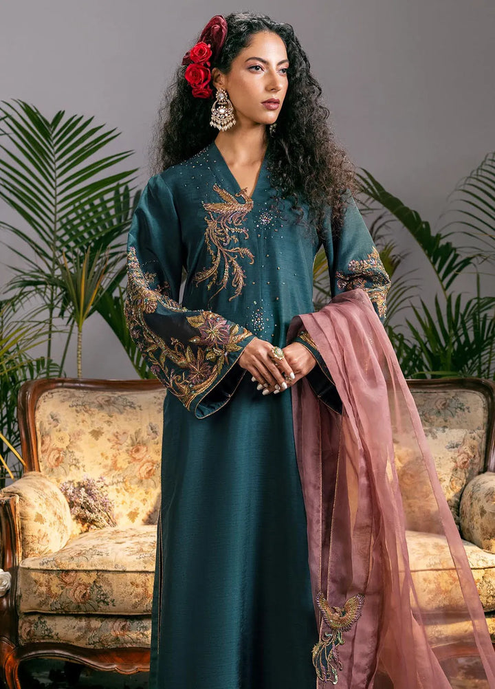 Jamnii Pret Embroidered Korean Silk 3 Piece Suit Mystical Avian