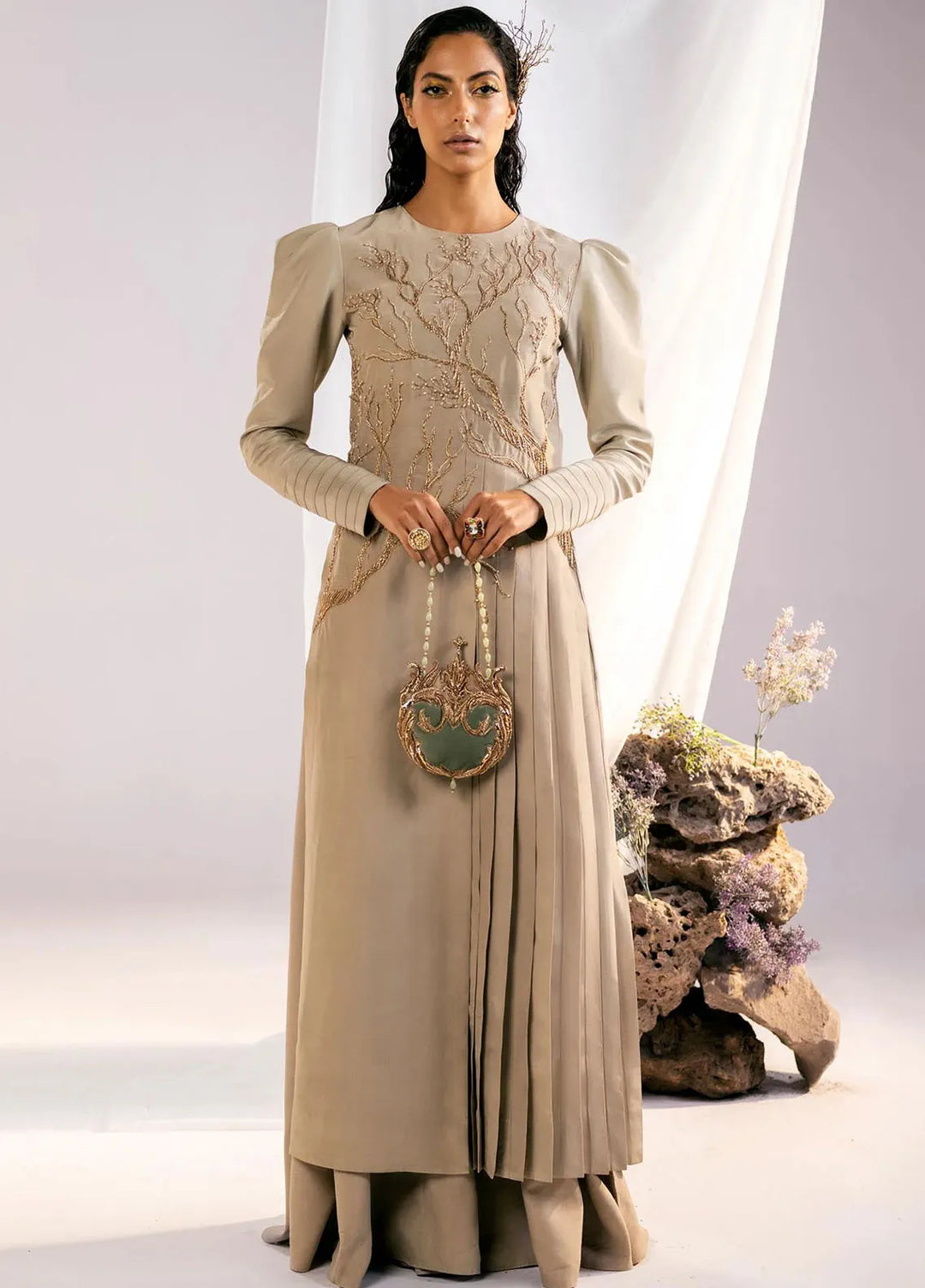 Jamnii Pret Embroidered Russian Silk 2 Piece Suit Jade Elegance