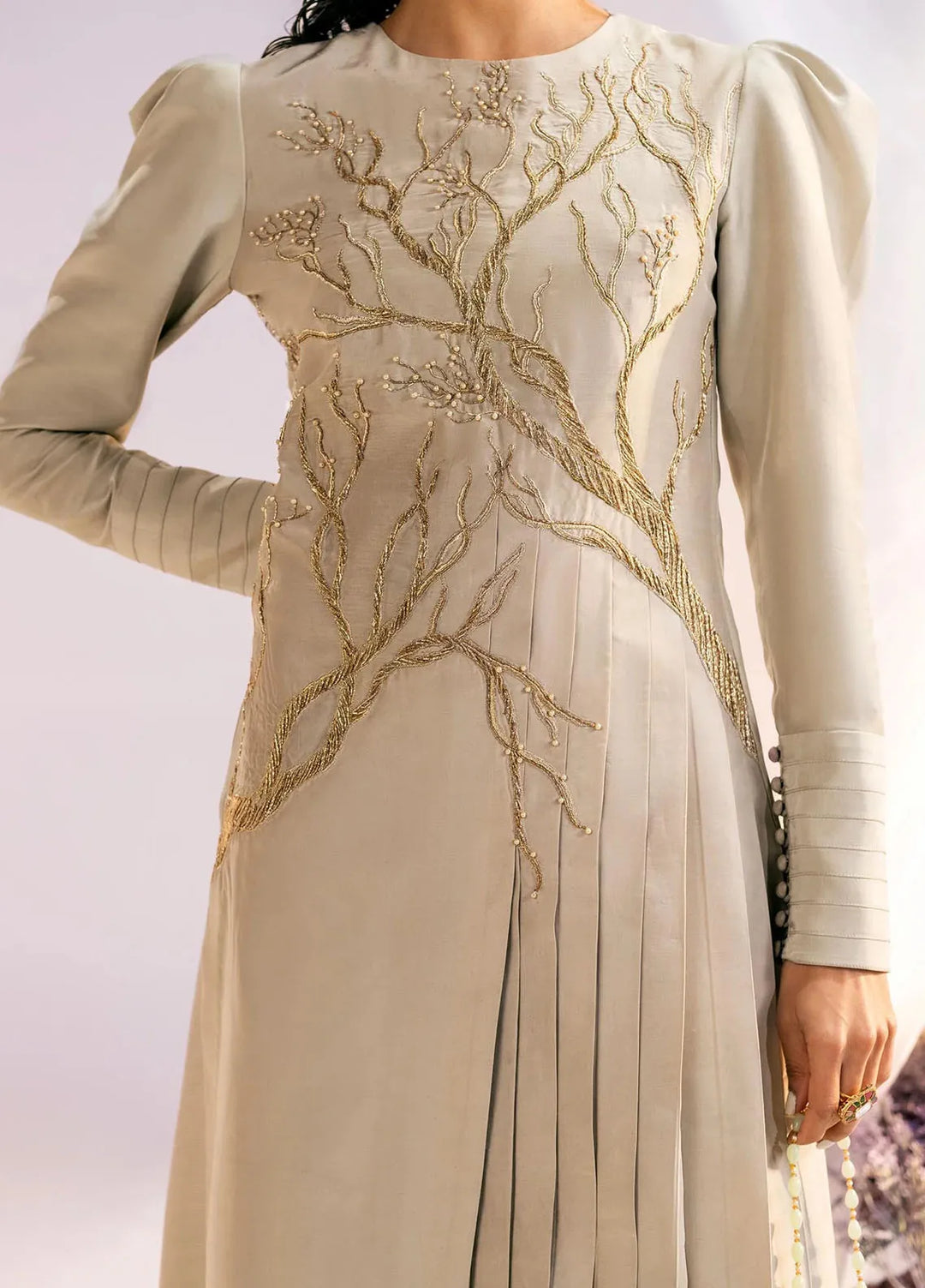 Jamnii Pret Embroidered Russian Silk 2 Piece Suit Jade Elegance