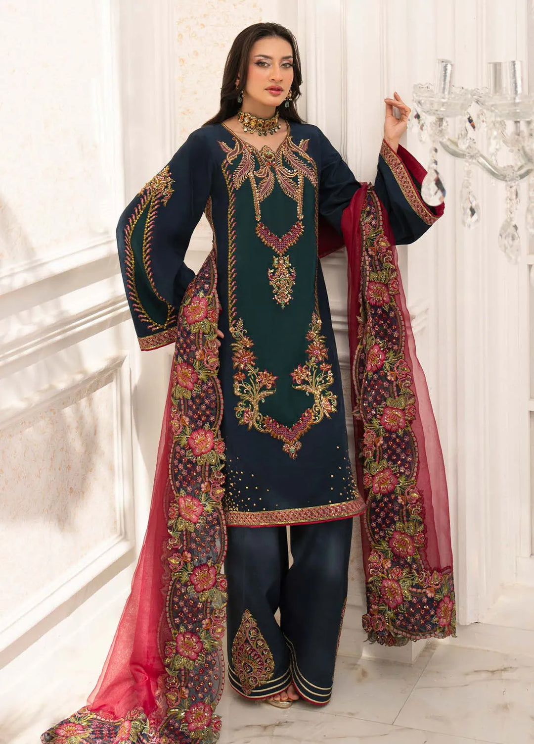 Jamnii Pret Embroidered Russian Silk 3 Piece Suit Merlin