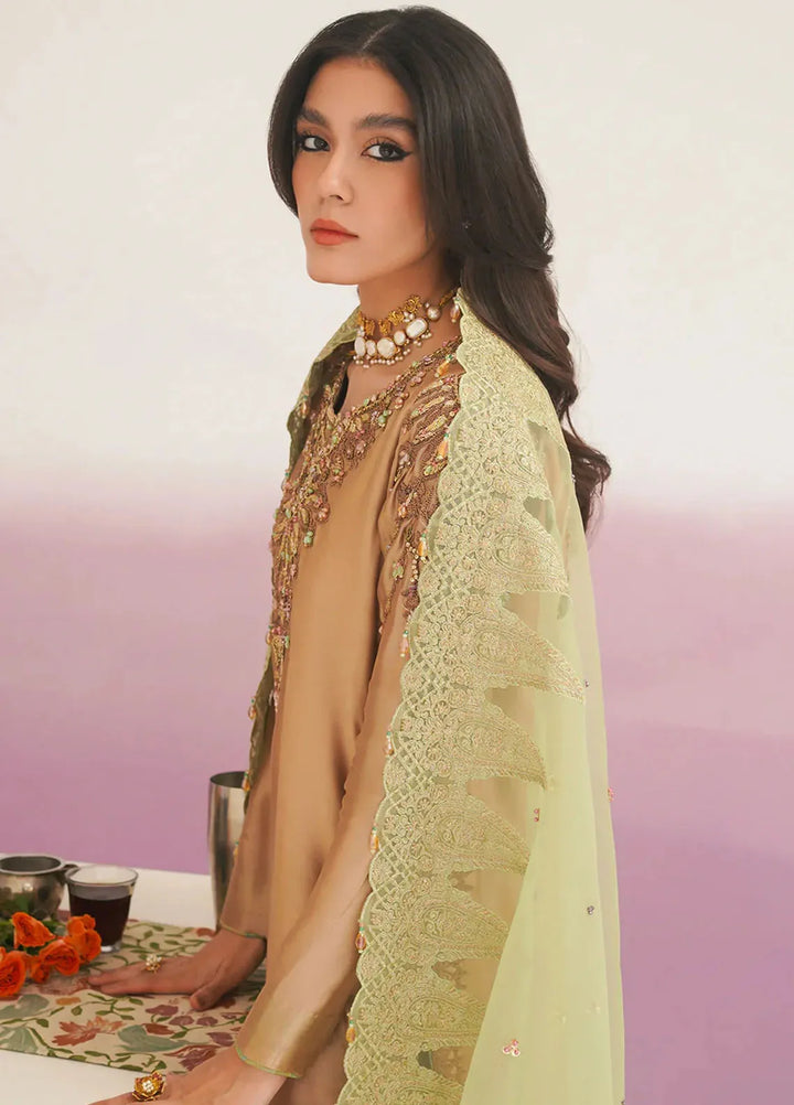 Jamnii Pret Embroidered Tissue Silk 3 Piece Suit Qadeem - Wedding Collection
