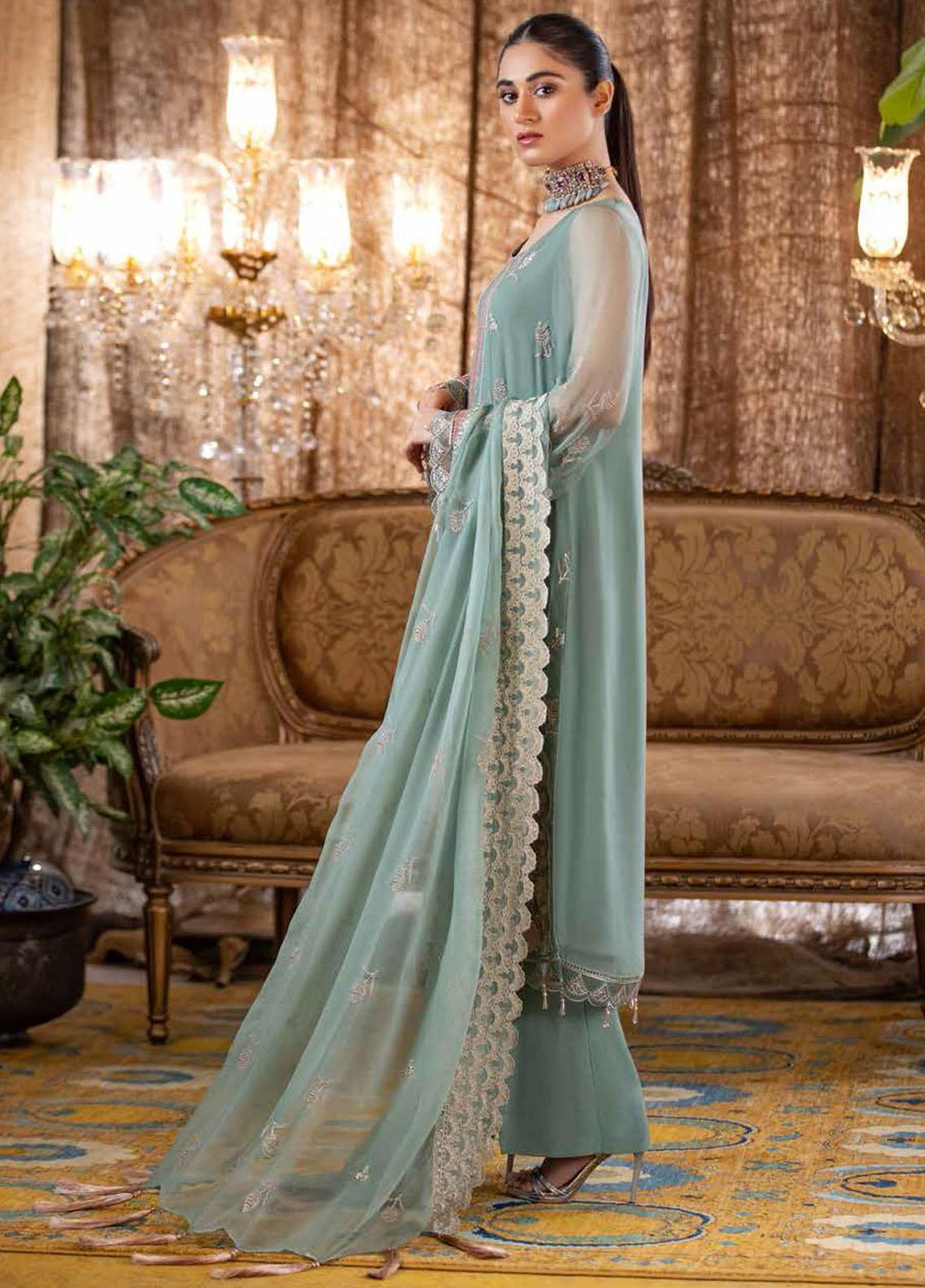 Jannan by Riaz Arts Embroidered Chiffon Suits Unstitched 3 Piece RA21J JF-06 - Luxury Collection