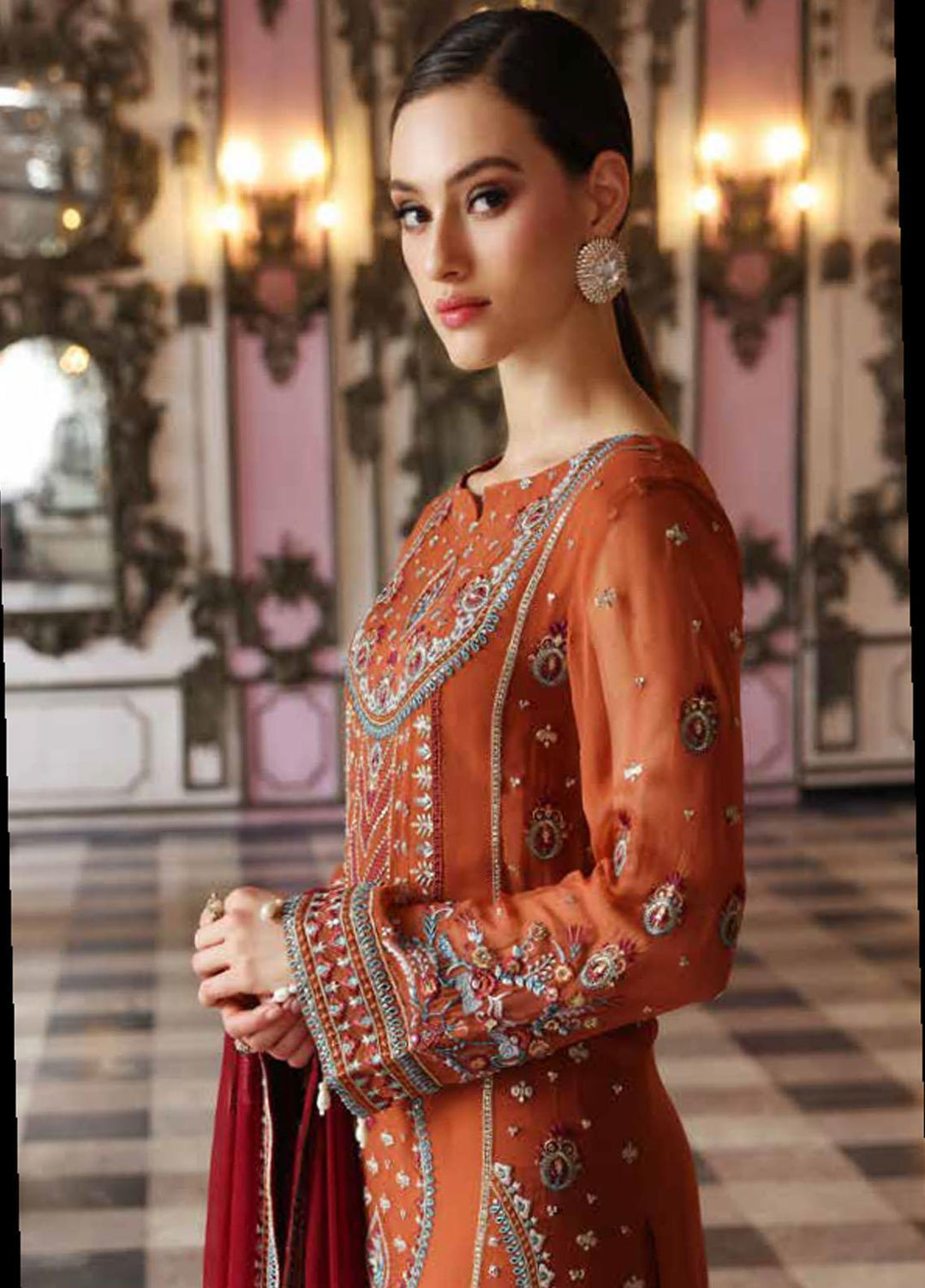 Jannan By Riaz Arts Embroidered Chiffon Suits Unstitched 3 Piece RA22WD JL-19 - Wedding Collection