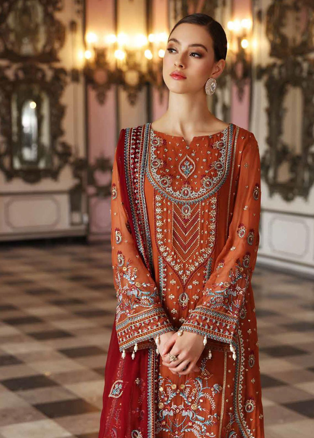 Jannan By Riaz Arts Embroidered Chiffon Suits Unstitched 3 Piece RA22WD JL-19 - Wedding Collection