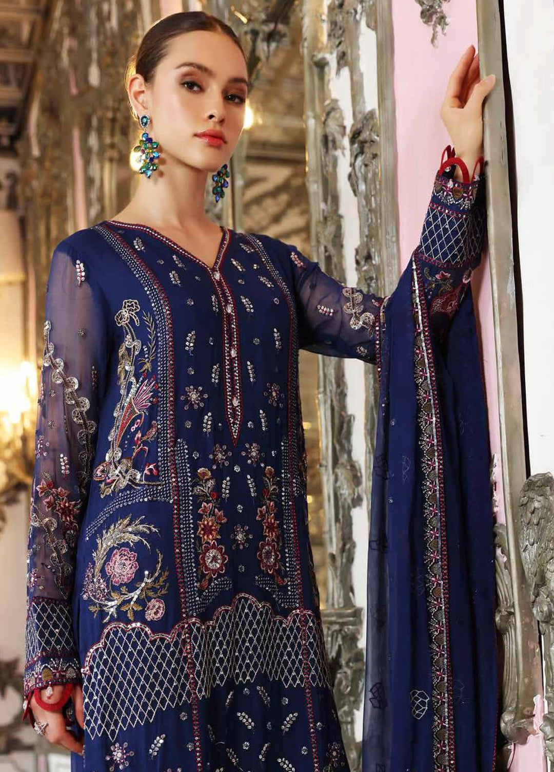 Jannan By Riaz Arts Embroidered Chiffon Suits Unstitched 3 Piece RA22WD JL-20 - Wedding Collection