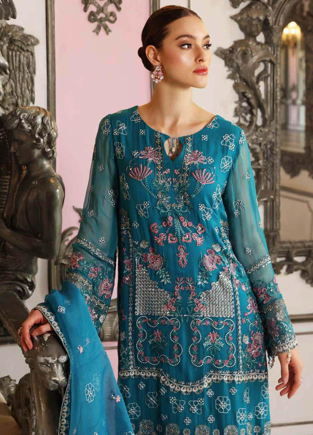 Jannan By Riaz Arts Embroidered Chiffon Suits Unstitched 3 Piece RA22WD JL-22 - Wedding Collection