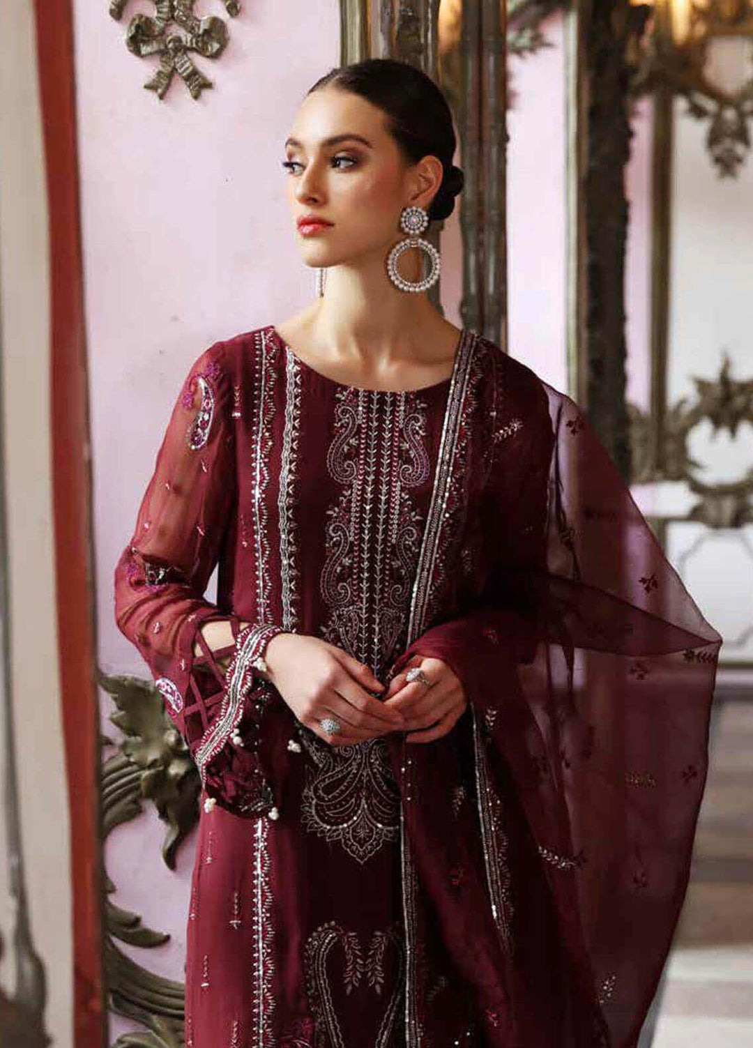 Jannan By Riaz Arts Embroidered Chiffon Suits Unstitched 3 Piece RA22WD JL-24 - Wedding Collection