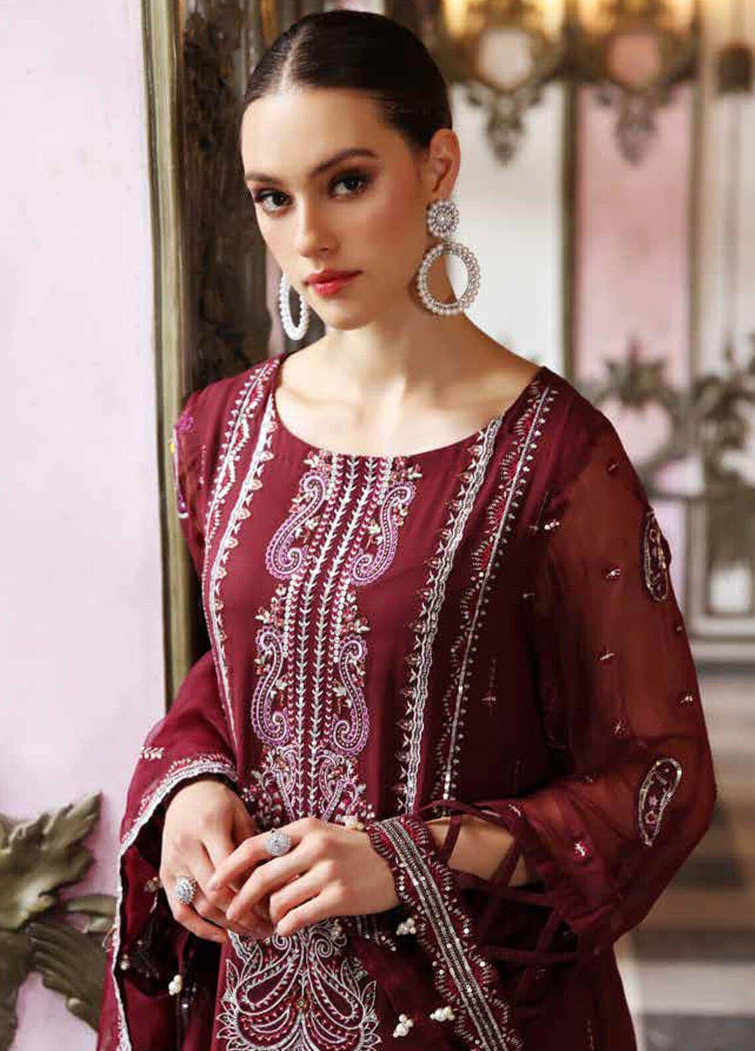 Jannan By Riaz Arts Embroidered Chiffon Suits Unstitched 3 Piece RA22WD JL-24 - Wedding Collection