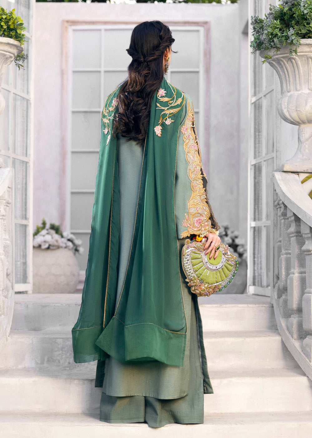 Jamnii Pret Embroidered Chiffon 3 Piece Suit Sage