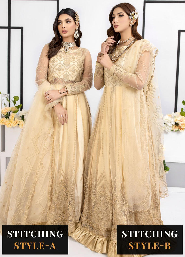 Jasper Suiting Embroidered Net Suits Unstitched 3 Piece JS23NTU 04-Dusty Gold - Luxury Festive Collection