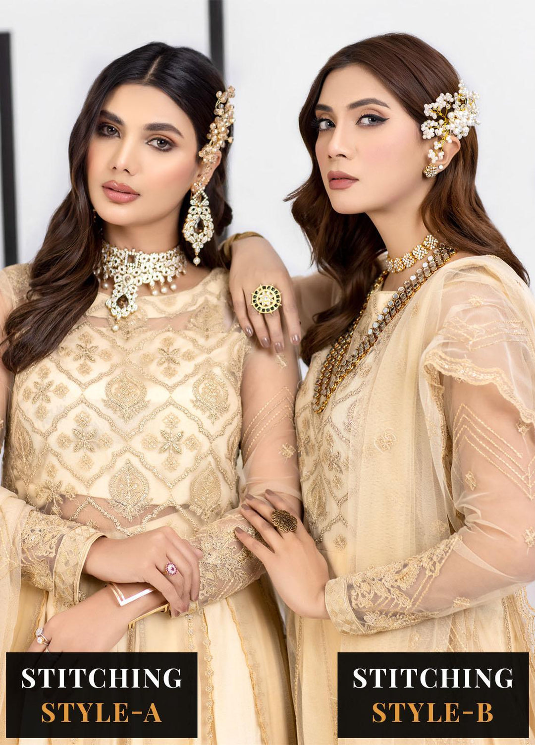 Jasper Suiting Embroidered Net Suits Unstitched 3 Piece JS23NTU 04-Dusty Gold - Luxury Festive Collection