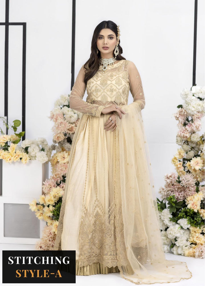 Jasper Suiting Embroidered Net Suits Unstitched 3 Piece JS23NTU 04-Dusty Gold - Luxury Festive Collection
