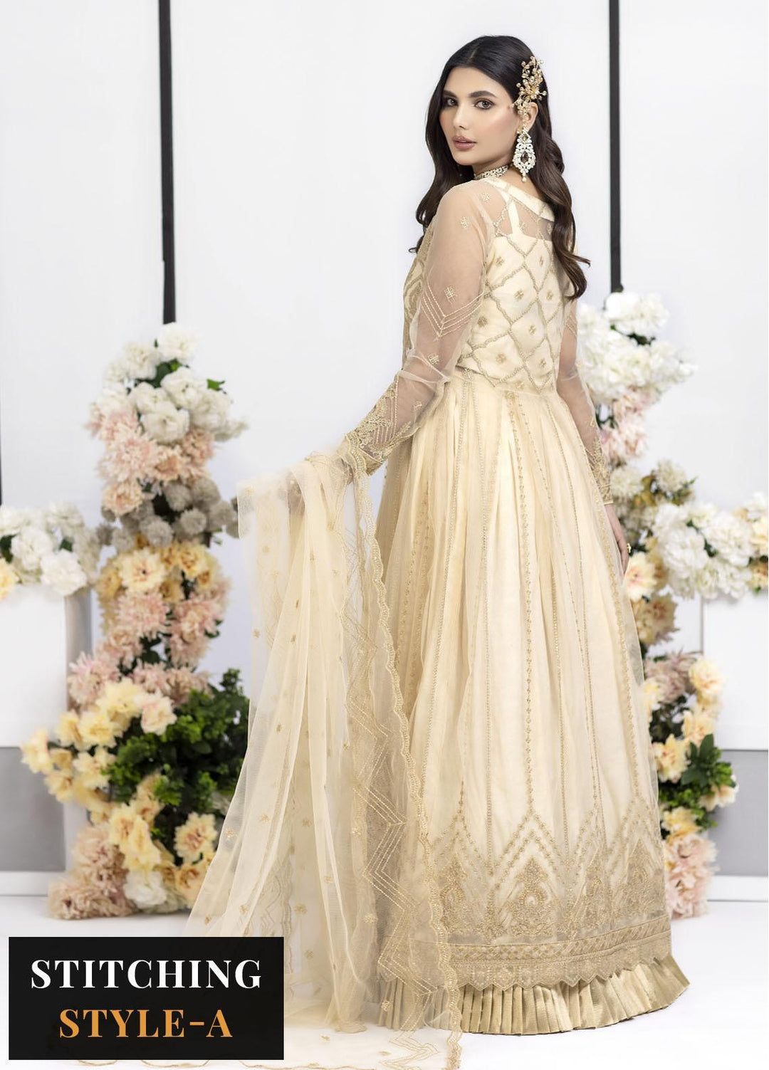 Jasper Suiting Embroidered Net Suits Unstitched 3 Piece JS23NTU 04-Dusty Gold - Luxury Festive Collection