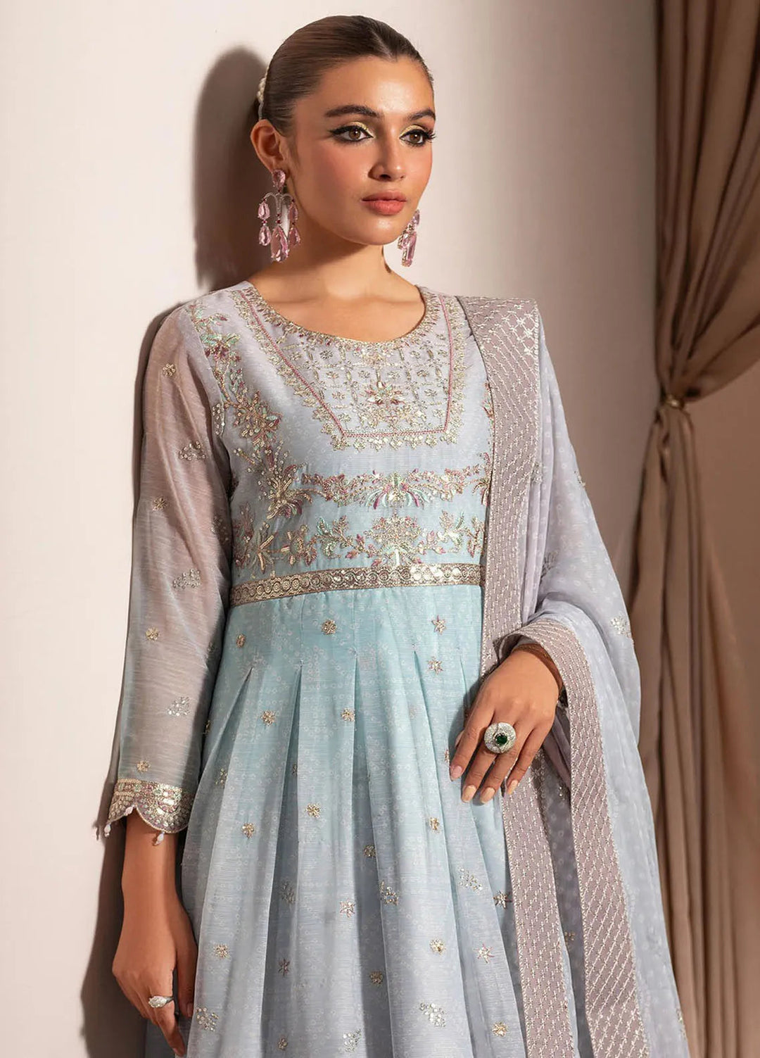 Jhalak by Alizeh Embroidered Chiffon Suit Unstitched 3 Piece AFB24J D-01 Chandni - Festive Collection