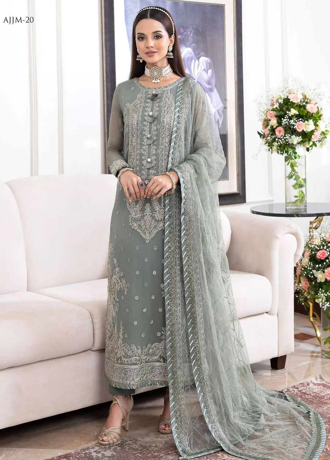 Jhilmil By Asim Jofa Embroidered Chiffon Unstitched Suit 3 Piece AJ23JM AJJM-20 - Festive Collection