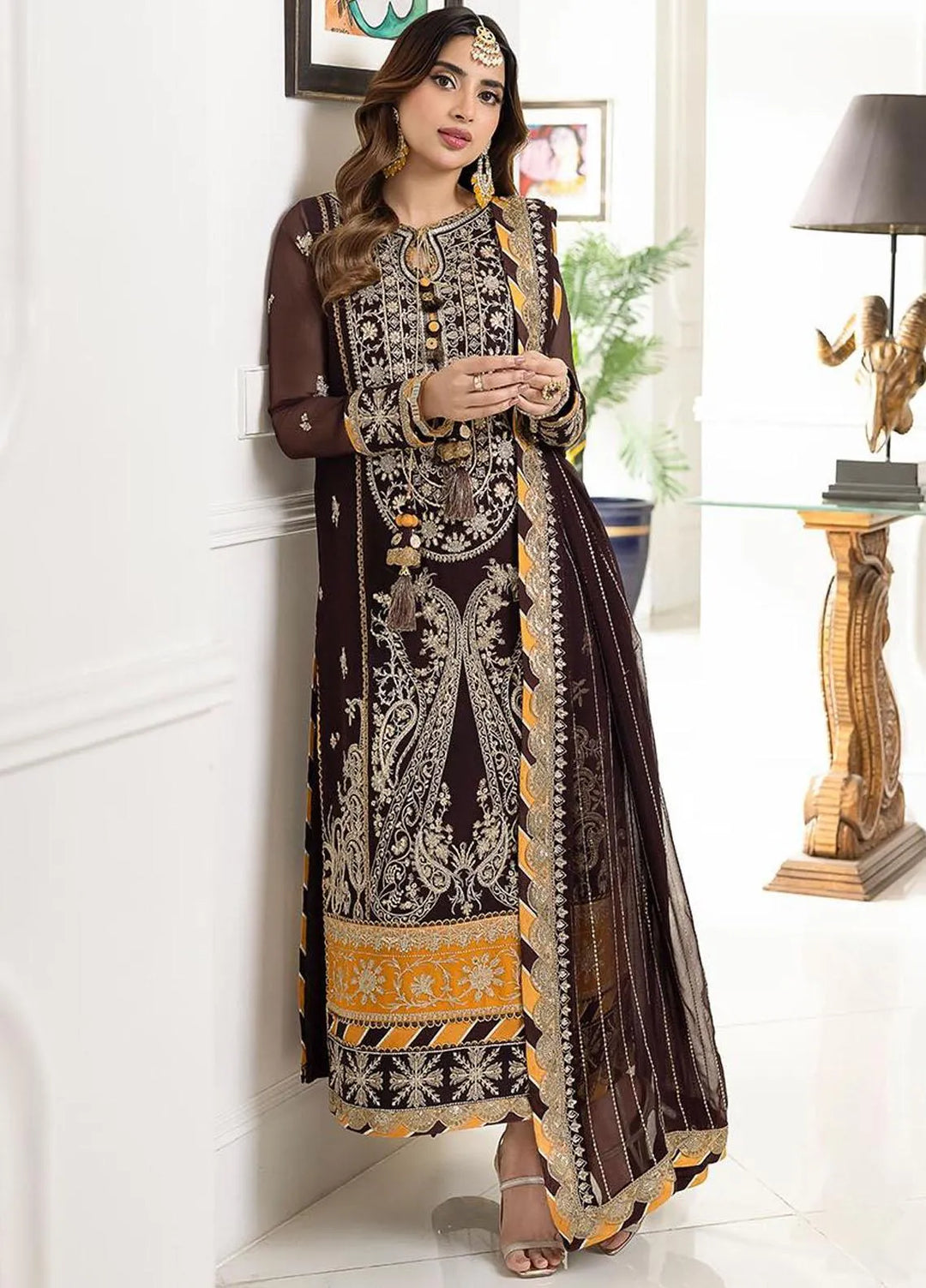 Jhilmil By Asim Jofa Embroidered Chiffon Unstitched Suit 3 Piece AJ23JM AJJM-22 - Festive Collection