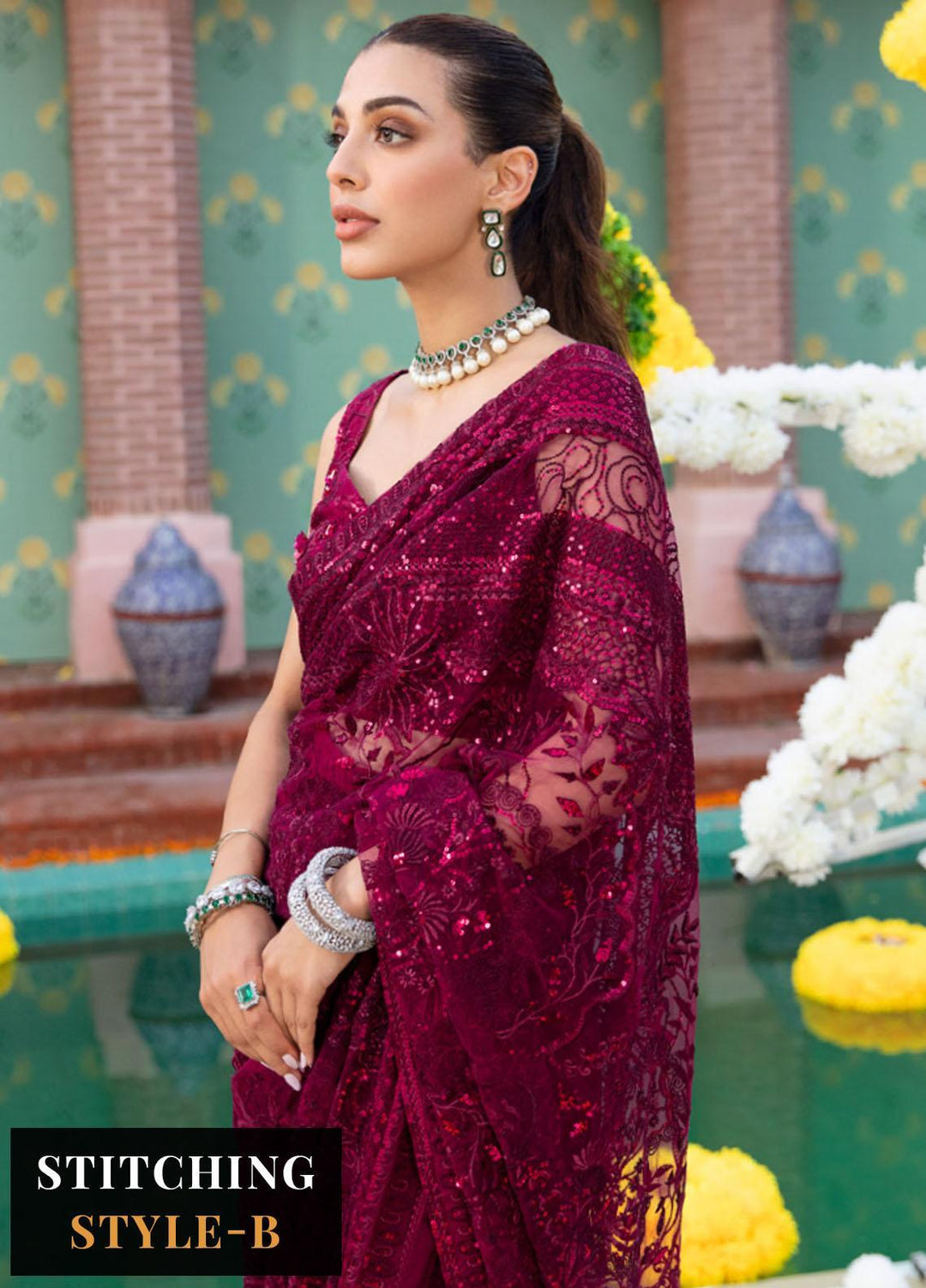 Jhoomro By Nureh Embroidered Net Suits Unstitched 4 Piece NU23JH NL-56 Anari - Luxury Formal Collection