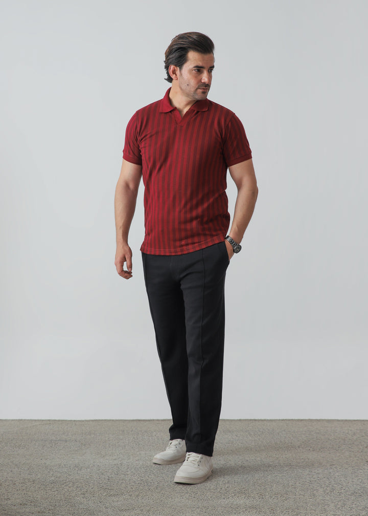 Zenetti Mens RTW Solids Cotton Polo Suit Maroon WZ-004 - Casual Collection