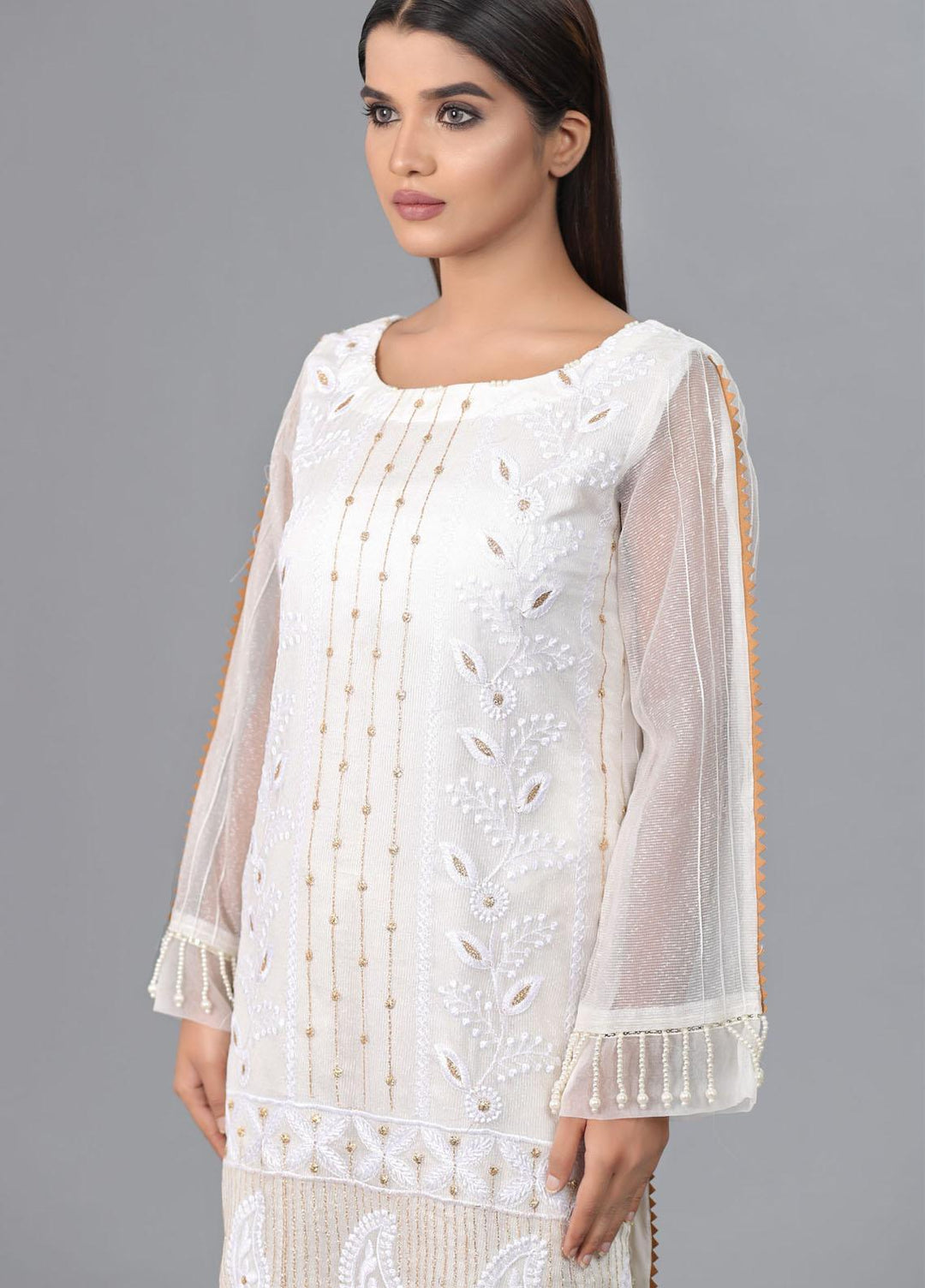 Kaara Pret Semi Formal Khaadi Net Shirt KR594 WHITE BREEZE