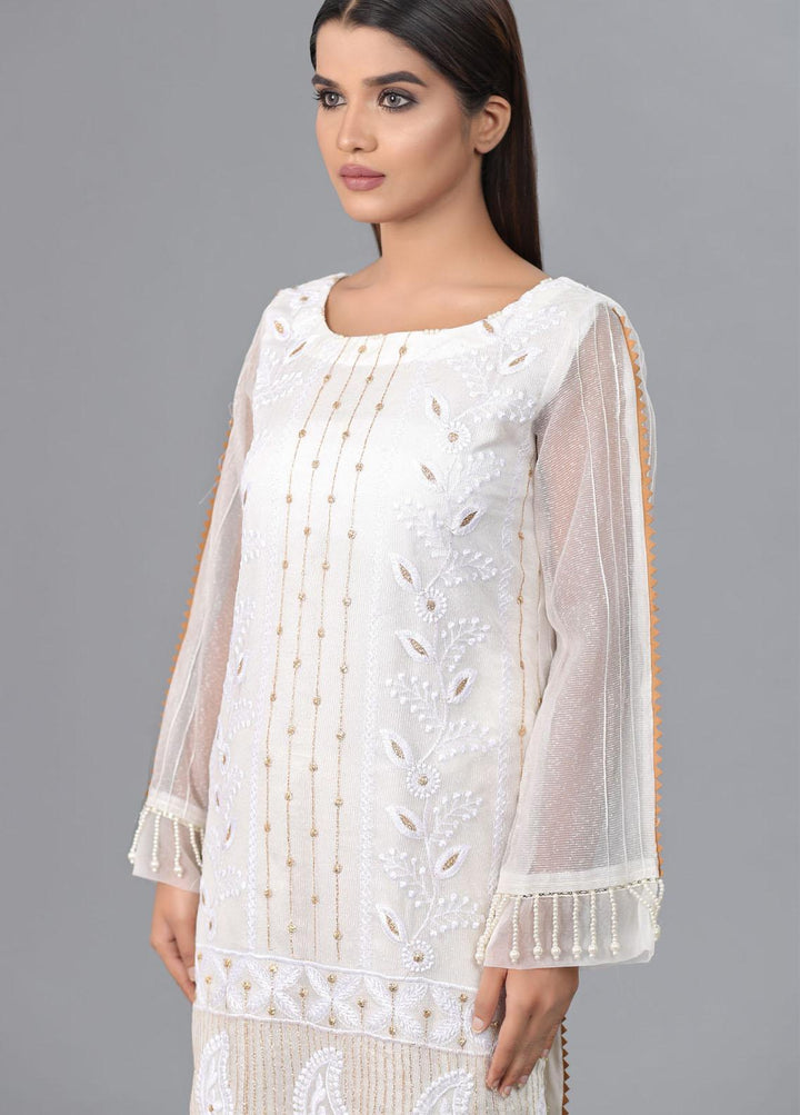 Kaara Pret Semi Formal Khaadi Net Shirt KR594 WHITE BREEZE