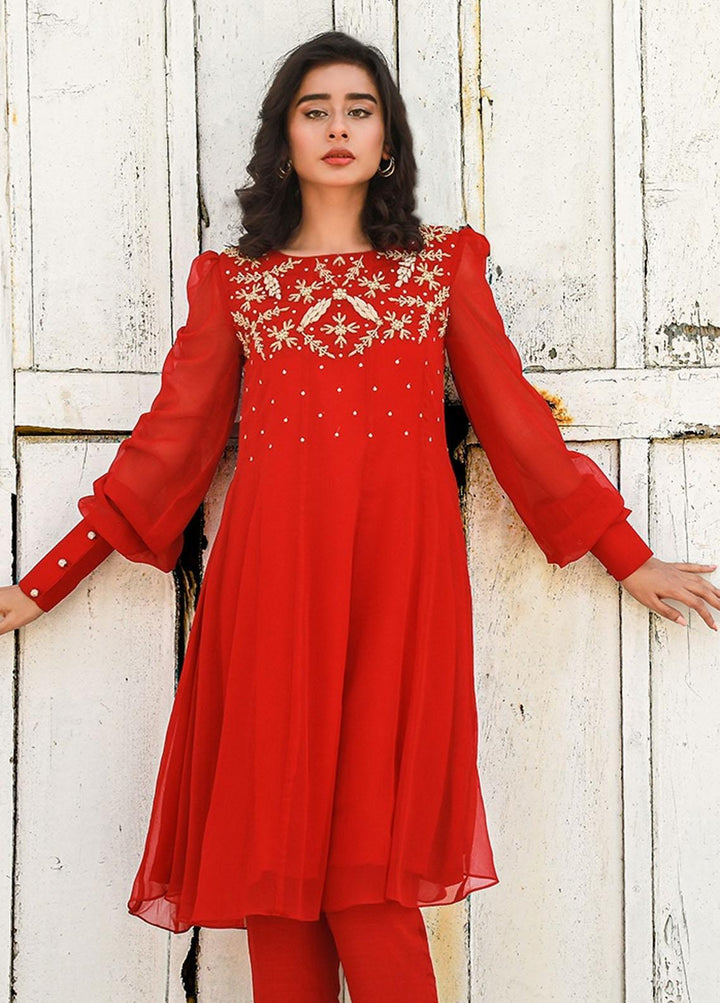 Kaara Pret Semi Formal Chiffon Shirt KR627 SCARLET