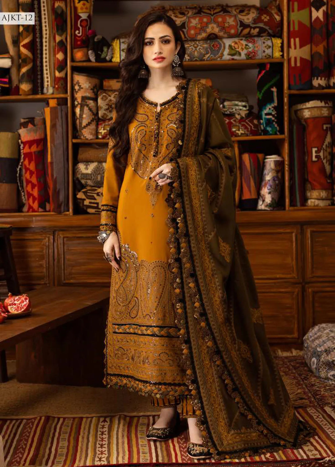 Kashmiri Taanka By Asim Jofa Embroidered Slub Suit 3 Piece AJ23KT AJKT-12 - Winter Collection