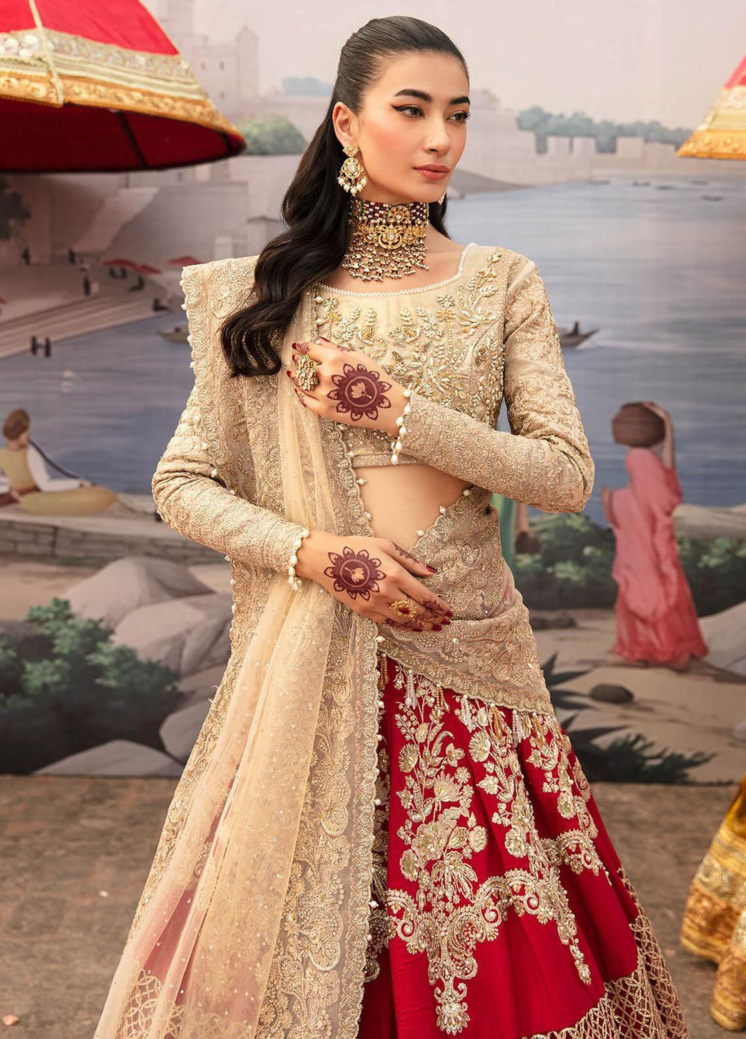 Kayseria By Serene Premium Embroidered Tissue Suits Unstitched 3 Piece SP24KS SB-19 Amber - Wedding Collection