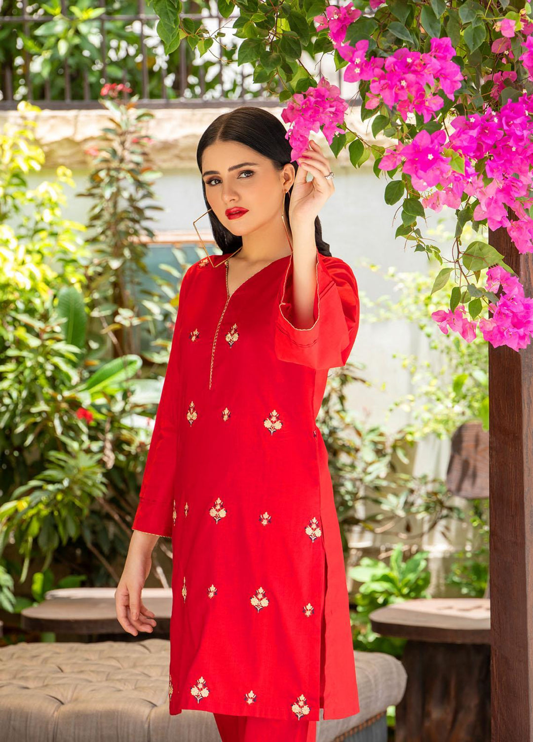 Keshia Pret  Cotton 2 Piece Suit KE22RSS Rosa - Red