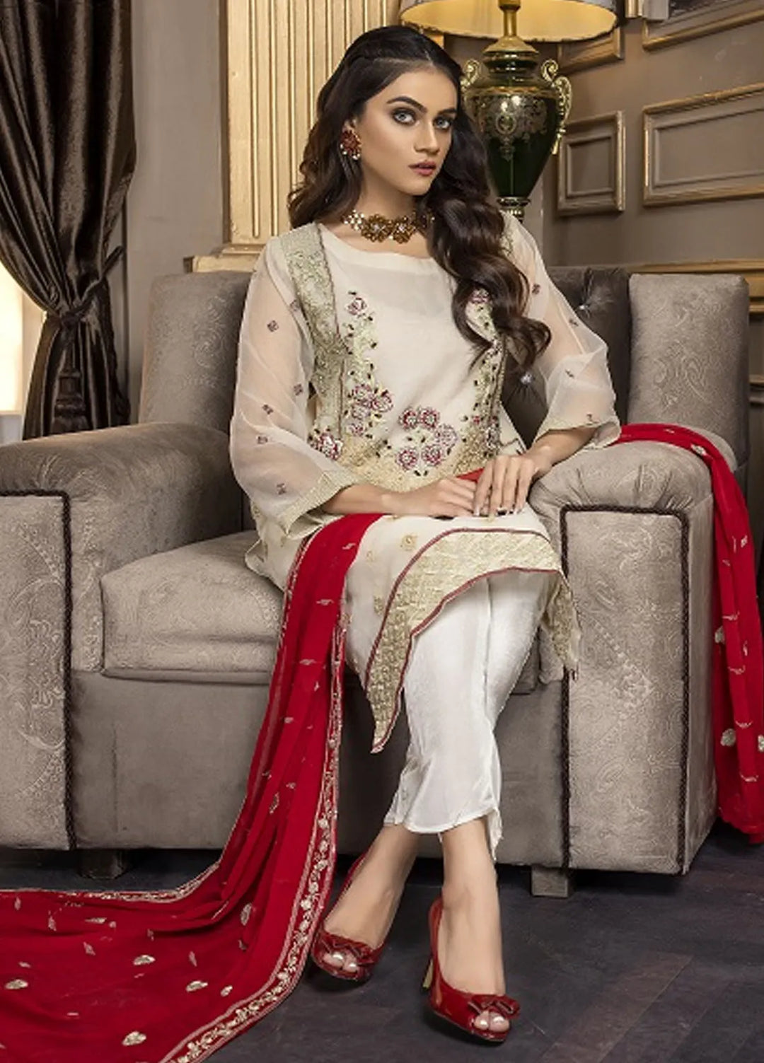 Ketifa Embroidered Organza Suits Unstitched 3 Piece Nz 0104 Blended Passion - Formals Collection