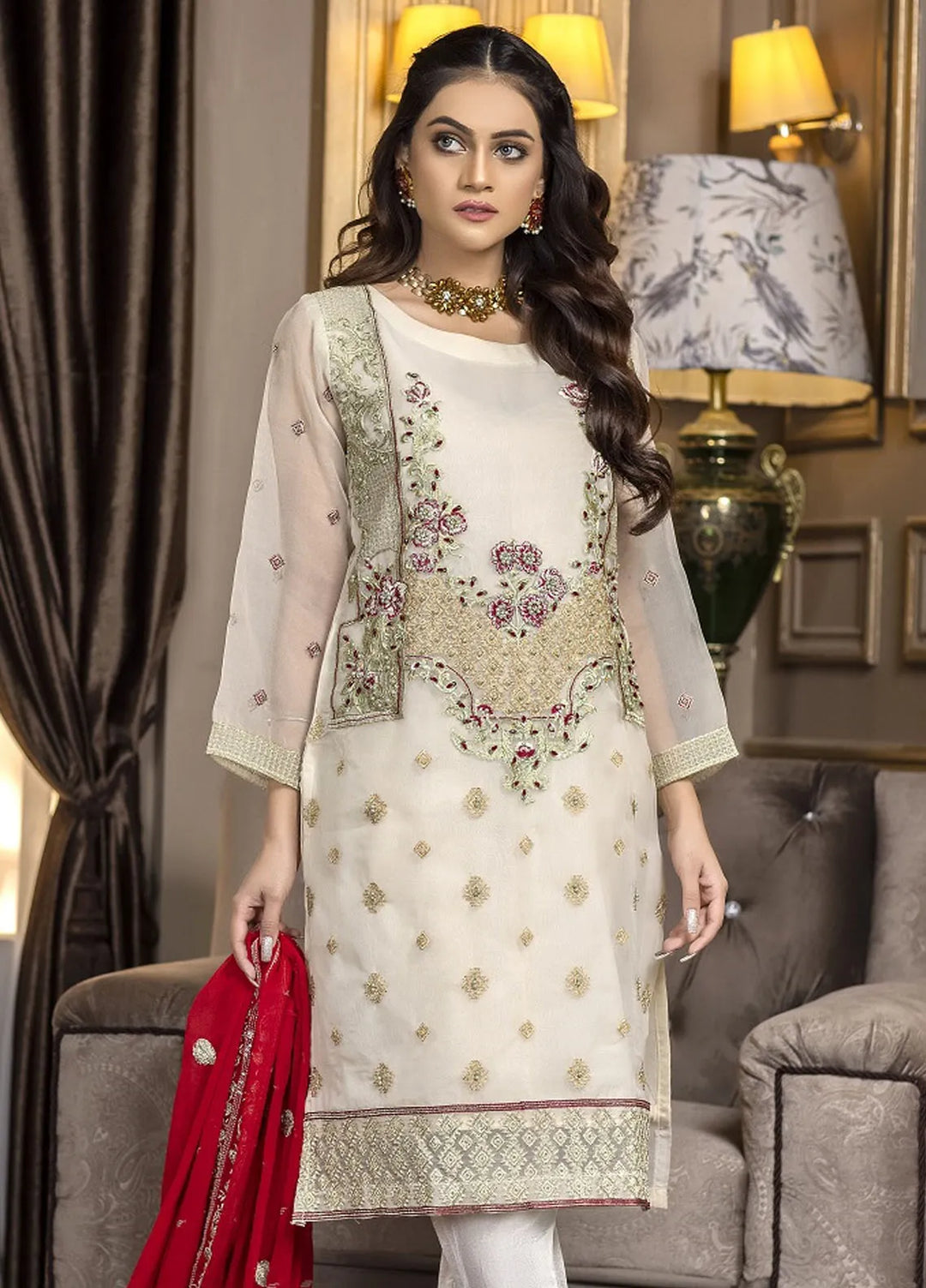 Ketifa Embroidered Organza Suits Unstitched 3 Piece Nz 0104 Blended Passion - Formals Collection