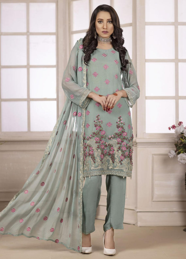 Ketifa Embroidered Chiffon Suits Unstitched 3 Piece KT21HA-0203 Crimson Shine - Luxury Collection