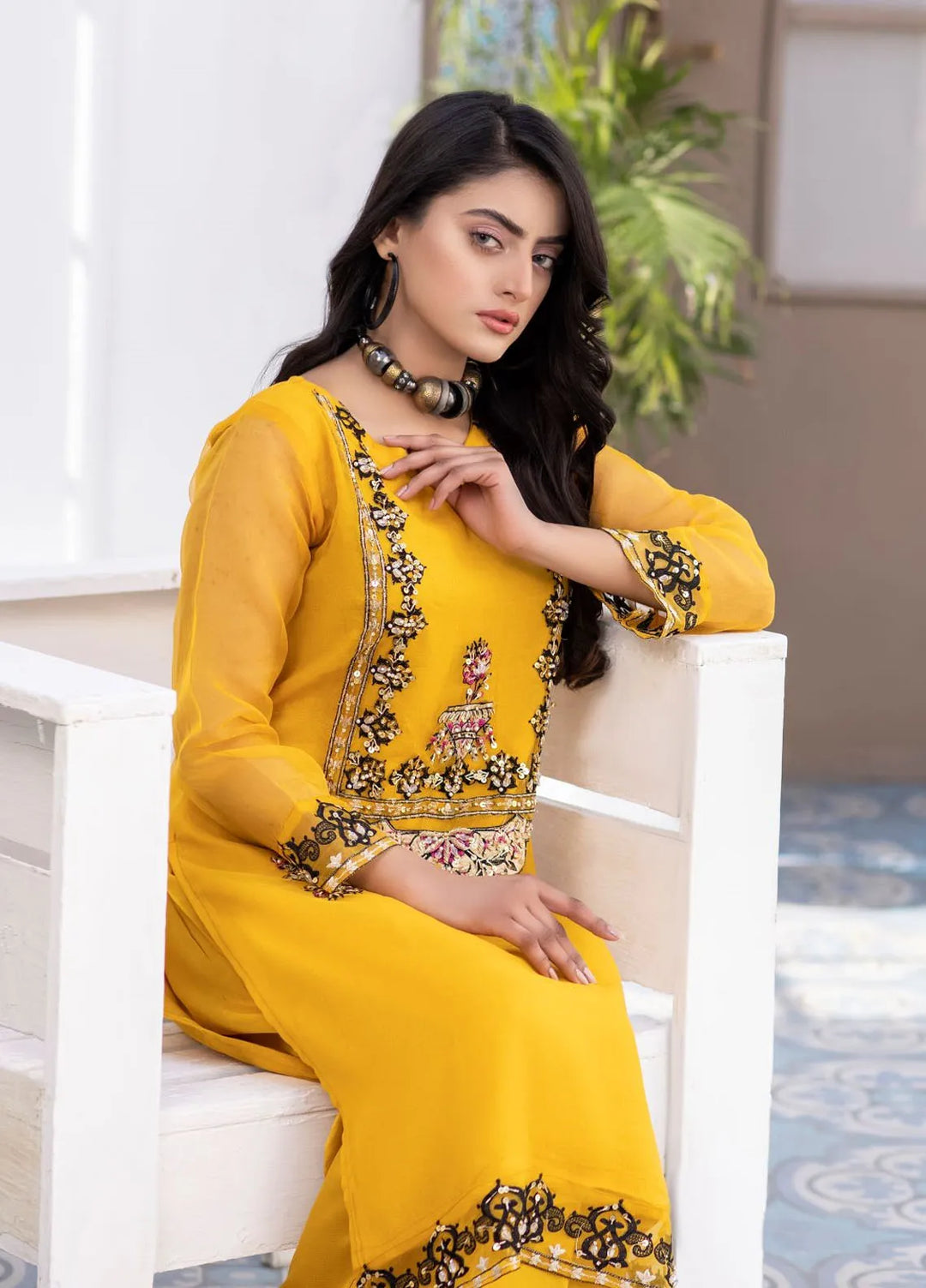 Ketifa Pret Embroidered Organza 2 Piece Suit Nr 0103 Glamorous Gold