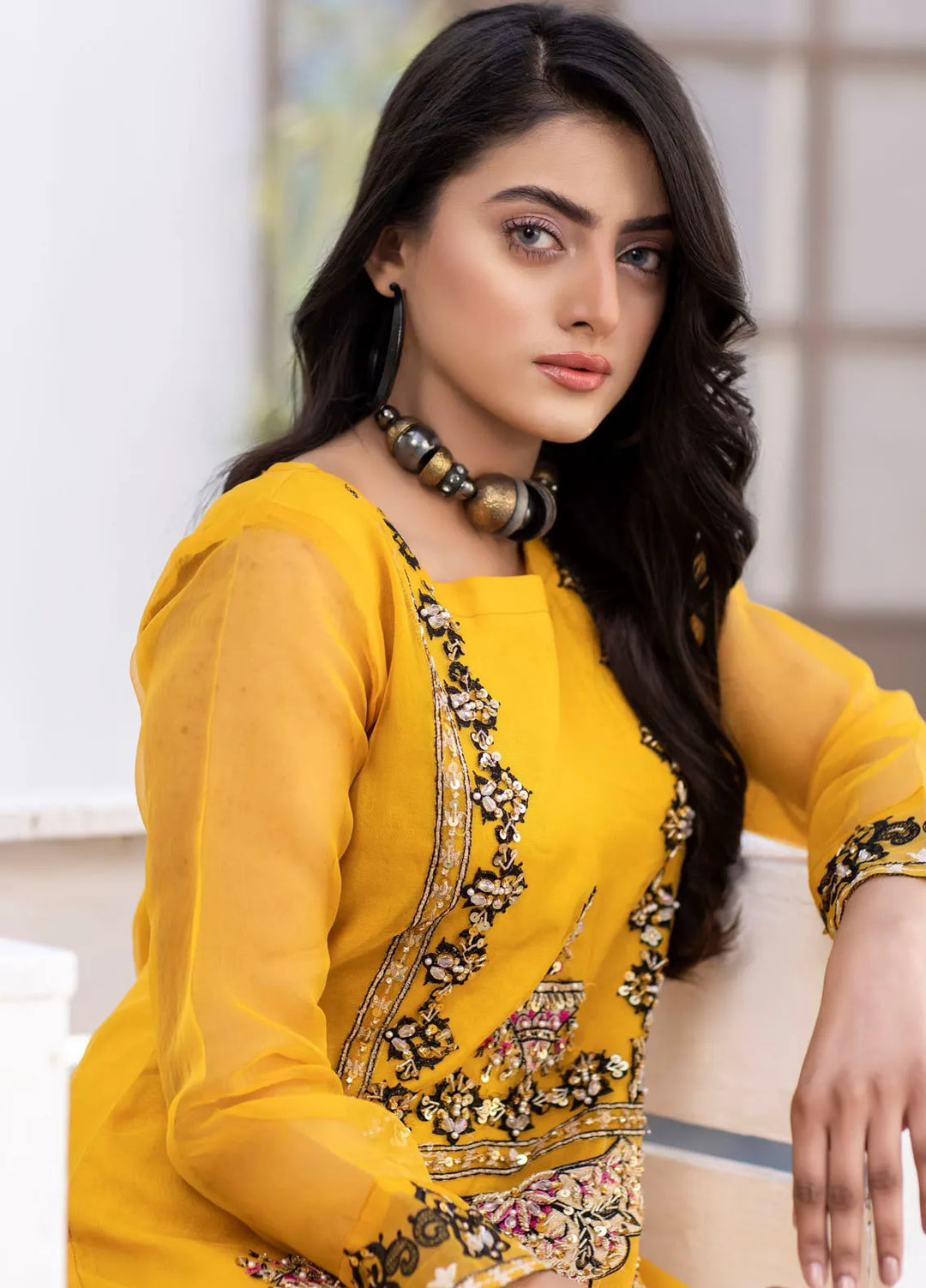 Ketifa Pret Embroidered Organza 2 Piece Suit Nr 0103 Glamorous Gold