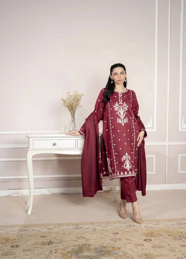 Keysha Embroidered Herringbone Suit Unstitched 3 Piece KS-H24-06 - Winter Collection