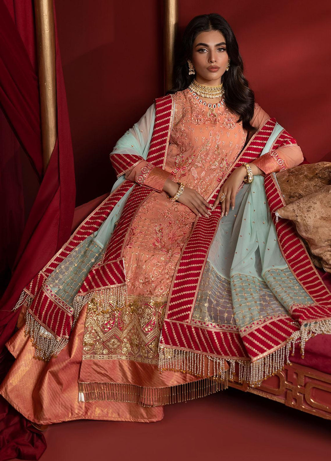 Khawab Deeda By Sahane Embroidered Chiffon Suits Unstitched 4 Piece SNE23KD KD-1102 Azalea - Formal Collection