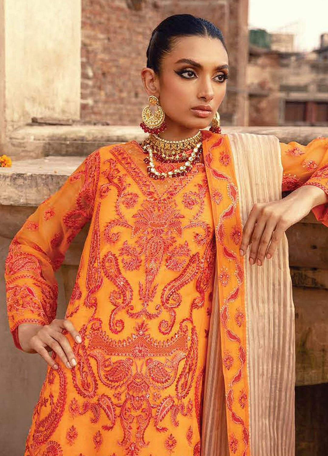 Khoobsurat By Maryum N Maria Embroidered Organza Suits Unstitched 3 Piece MNM23KH MS23541 Flame - Festive Collection