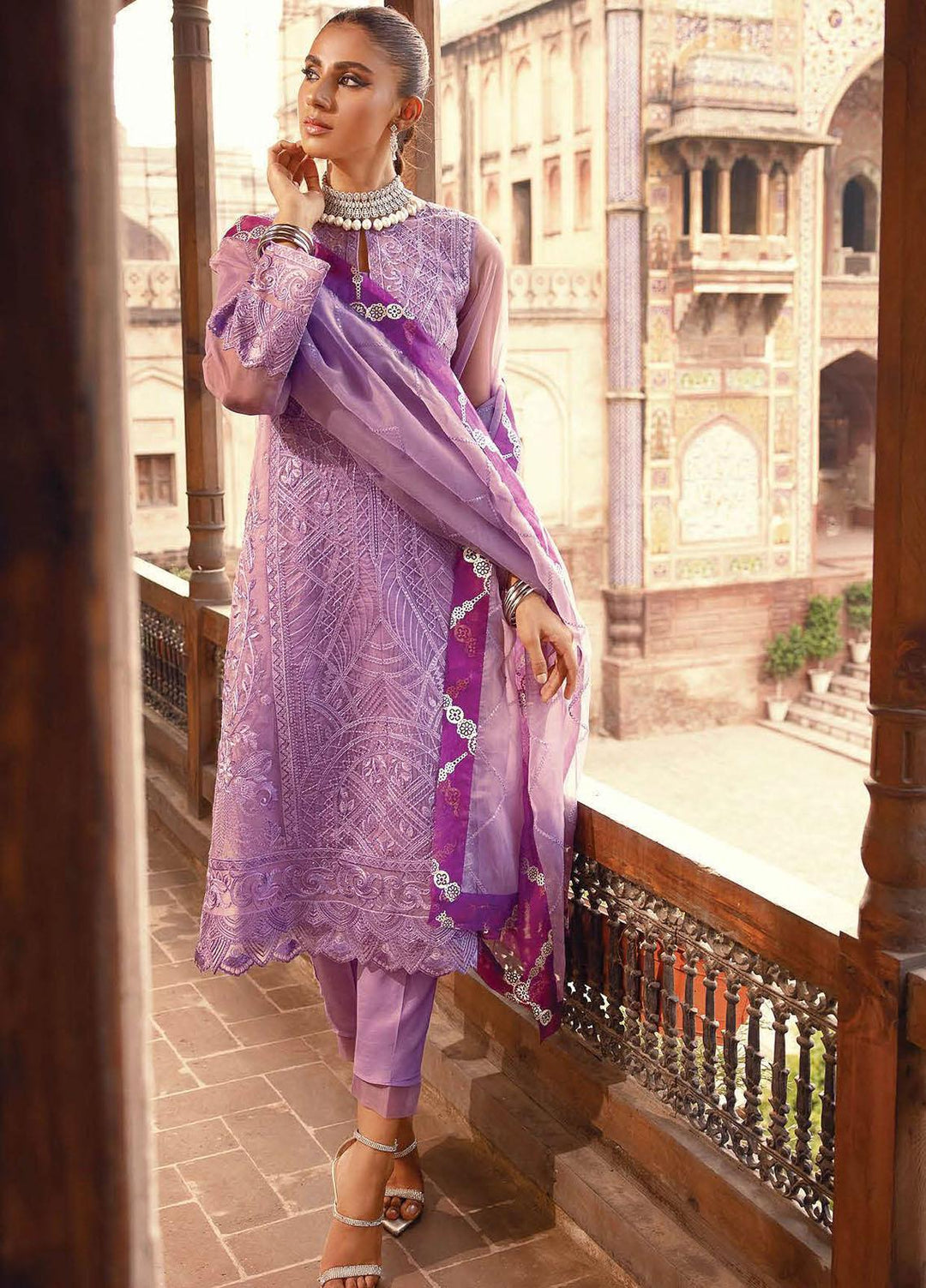 Khoobsurat By Maryum N Maria Embroidered Organza Suits Unstitched 3 Piece MNM23KH MS23542 Liatris - Festive Collection