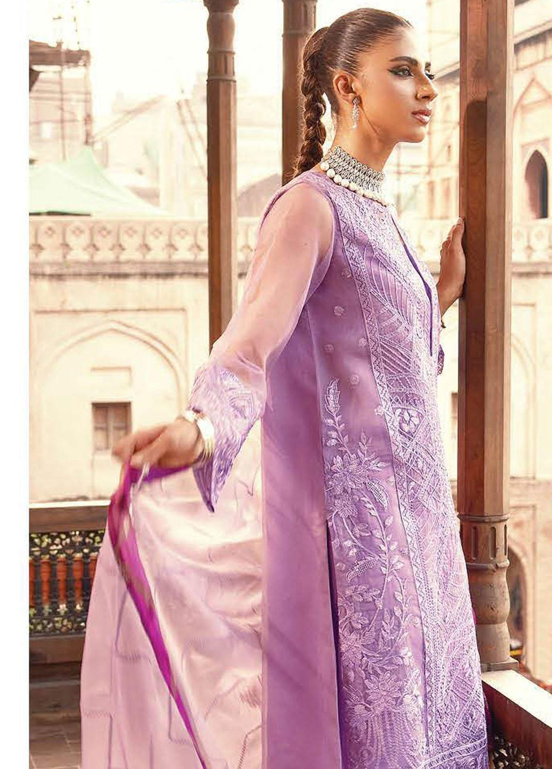 Khoobsurat By Maryum N Maria Embroidered Organza Suits Unstitched 3 Piece MNM23KH MS23542 Liatris - Festive Collection