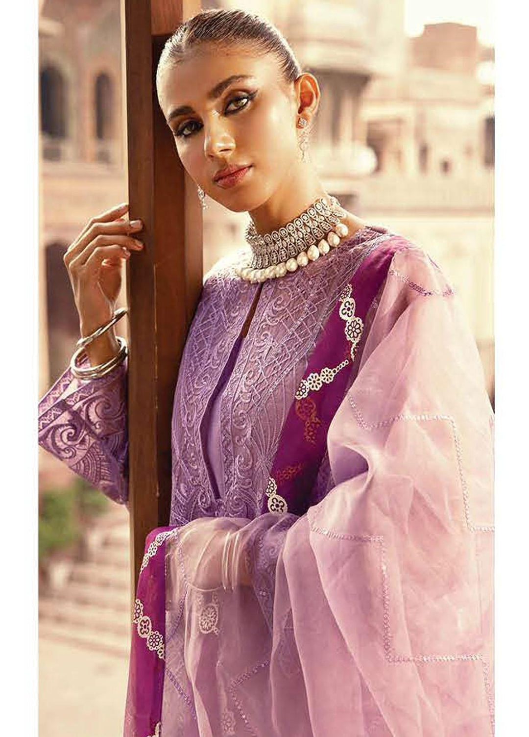 Khoobsurat By Maryum N Maria Embroidered Organza Suits Unstitched 3 Piece MNM23KH MS23542 Liatris - Festive Collection