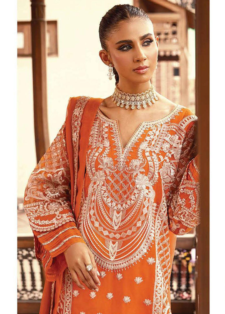Khoobsurat By Maryum N Maria Embroidered Organza Suits Unstitched 3 Piece MNM23KH MS23544 Russert Orange - Festive Collection