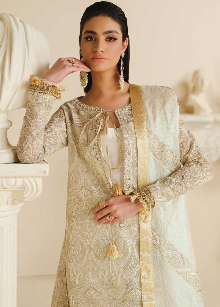 Khwaab By Maryum N Maria Embroidered Organza Suits Unstitched 3 Piece MNM22K White Frost (MFD-0088) - Luxury Collection
