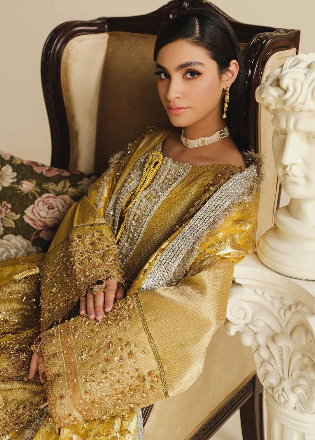 Khwaab By Maryum N Maria Embroidered Zari Suits Unstitched 3 Piece MNM22K Gold Mode (MFD-0090) - Luxury Collection