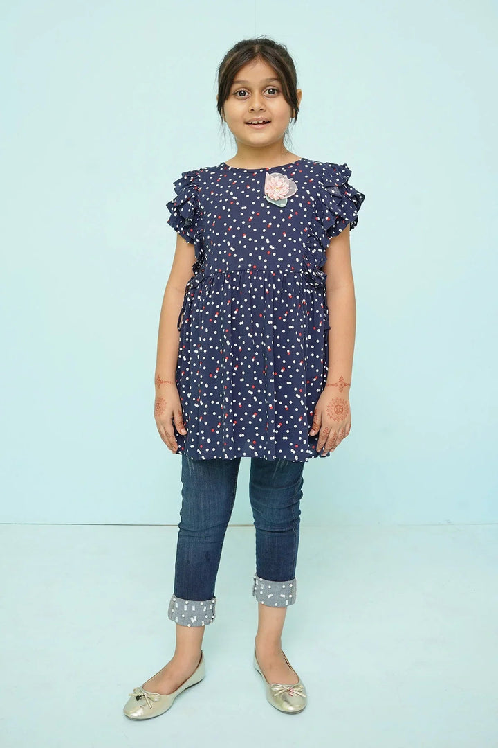 Ochre RTW Printed Linen Printed Top Girls 1 Piece OWT-438NVY - Summer Collection