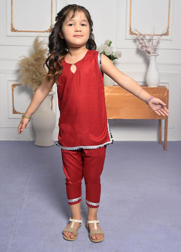 Konain Couture Cotton Pret 2 Piece Suit for Girls -  Maroon shalwar kameez