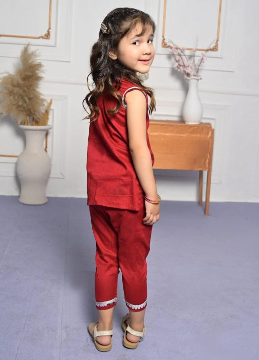 Konain Couture Cotton Pret 2 Piece Suit for Girls -  Maroon shalwar kameez