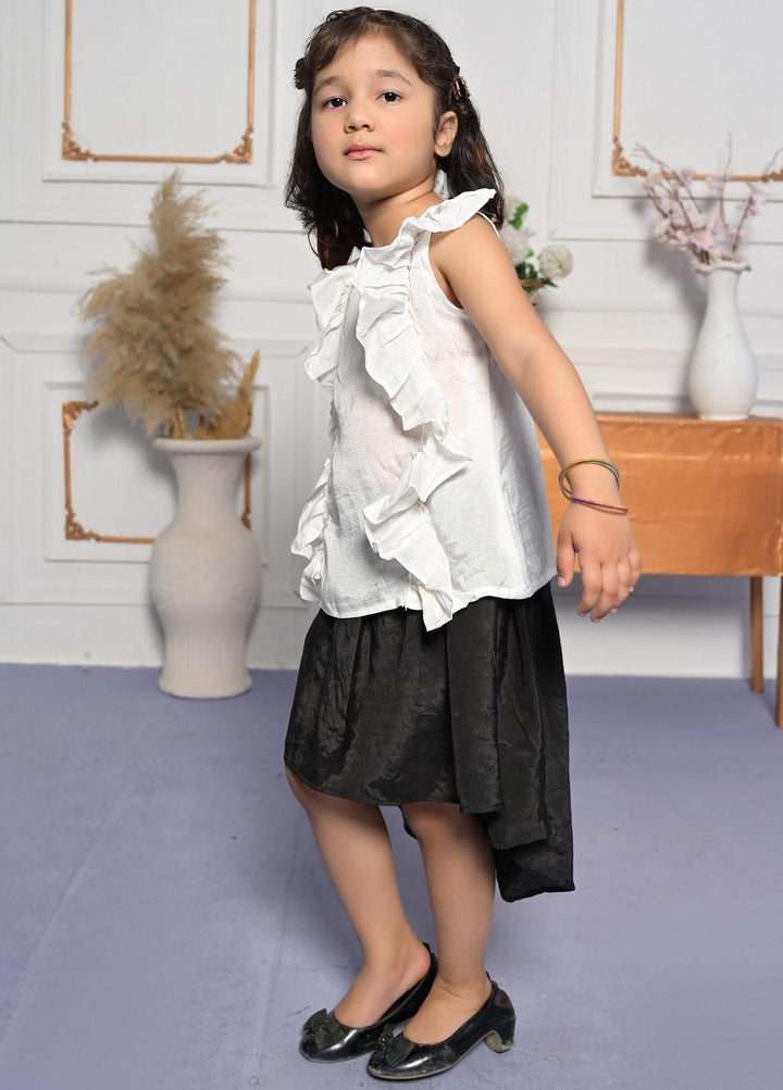 Konain Couture Cotton Pret 2 Piece Dress for Girls -  Black and white top and skirt