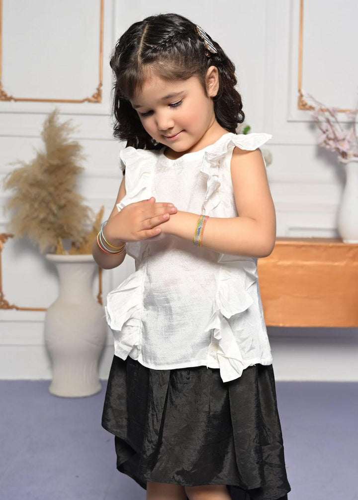 Konain Couture Cotton Pret 2 Piece Dress for Girls -  Black and white top and skirt