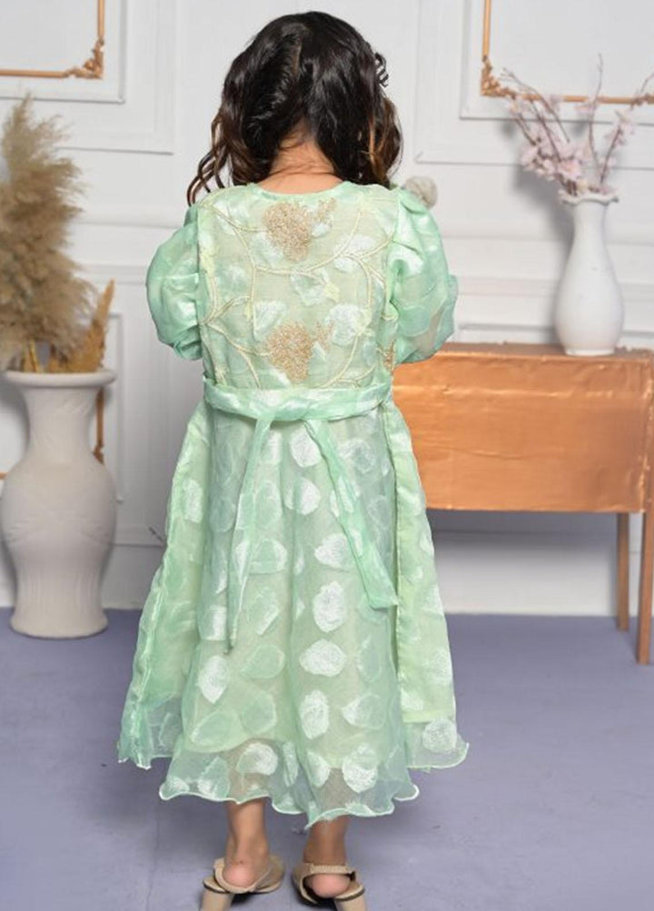 Konain Couture Tissue Pret Frock for Girls -  Green fancy frock with emboridary